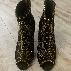 Zara Gold Studded Open Toe Booties Heels Pumps